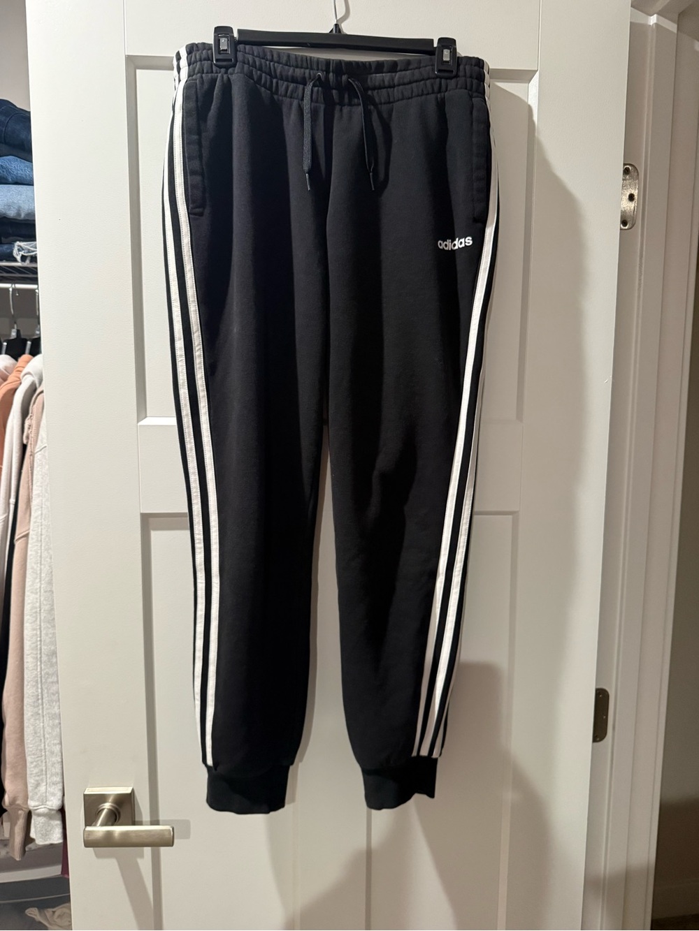 adidas Black Joggers with White Three-Stripes